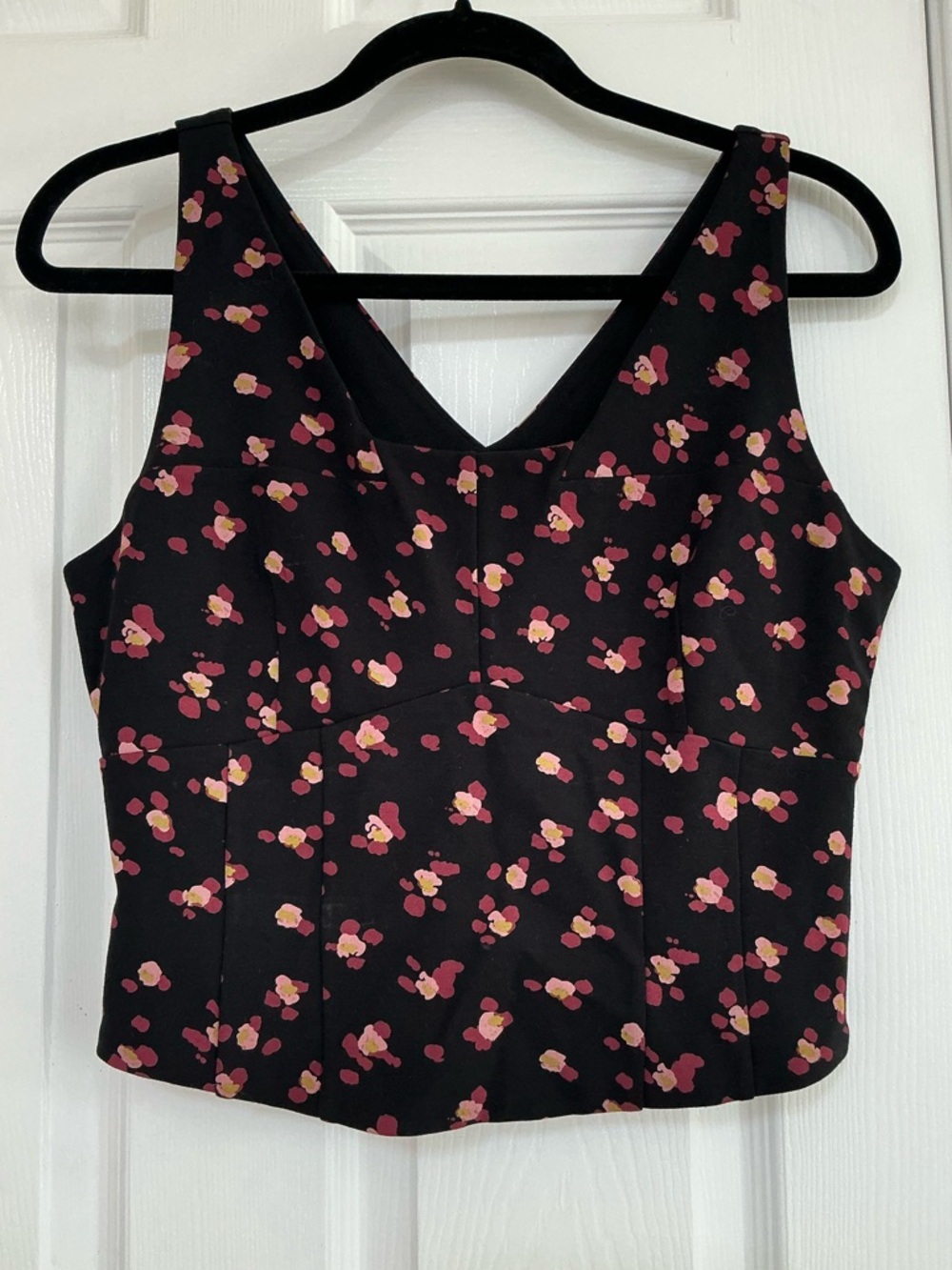 CAbi Black Floral Cropped Camisole with Pink & Cream Dots